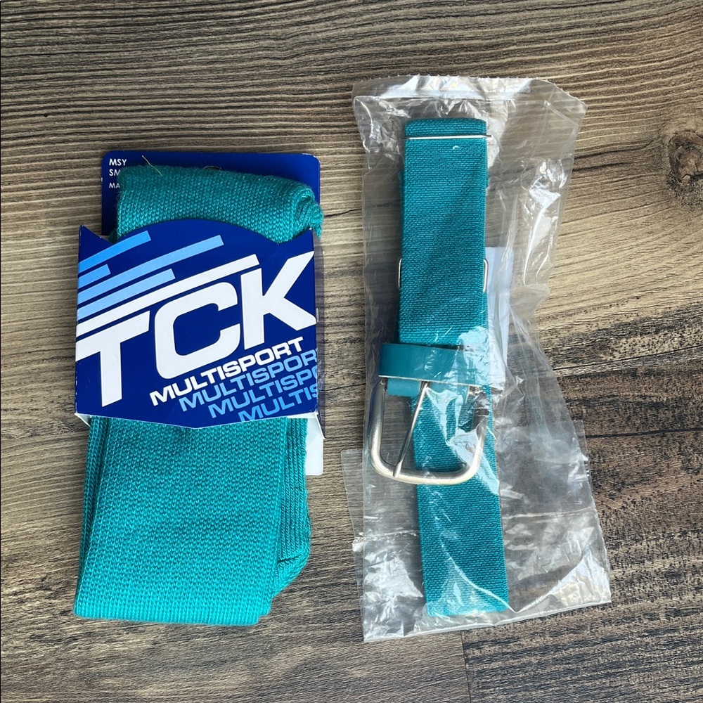 TCK Kids Socks and Elastic Belt Set in Marlin Teal Y Small